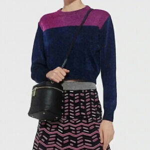 NWT M by Missoni Metallic Colorblock Crewneck Sweater in Ink and Fuchsia Combo
